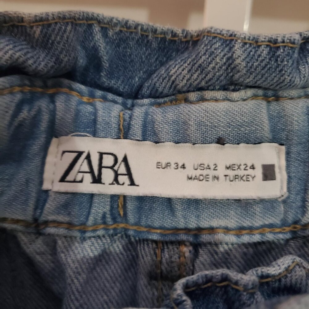 Zara High-Waisted Baggy Cropped Paper Bag Jeans | Women’s Size 2 - Picture 3 of 16